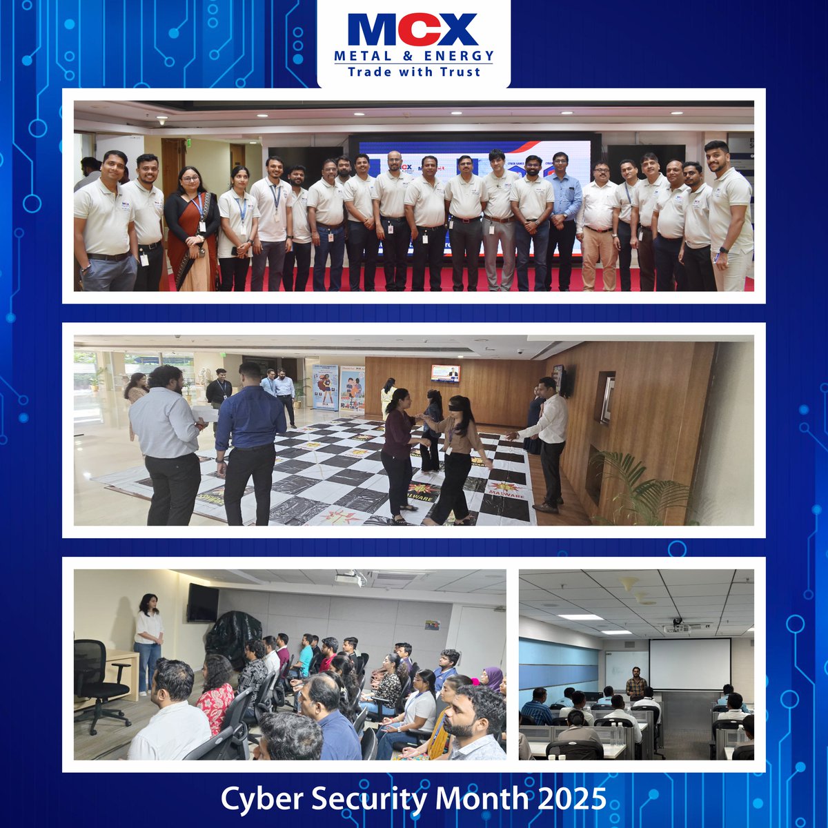 MCXIndialtd's tweet image. This Cyber Security Month, our teams came together to learn, share, and build a stronger cyber-safe culture.
Here’s a glimpse of our October initiatives!

Be Cyber Smart, Play Your Part.

#CyberSmart #CyberSecurityMonth #StaySecureOnline #MCX #TradeWithTrust