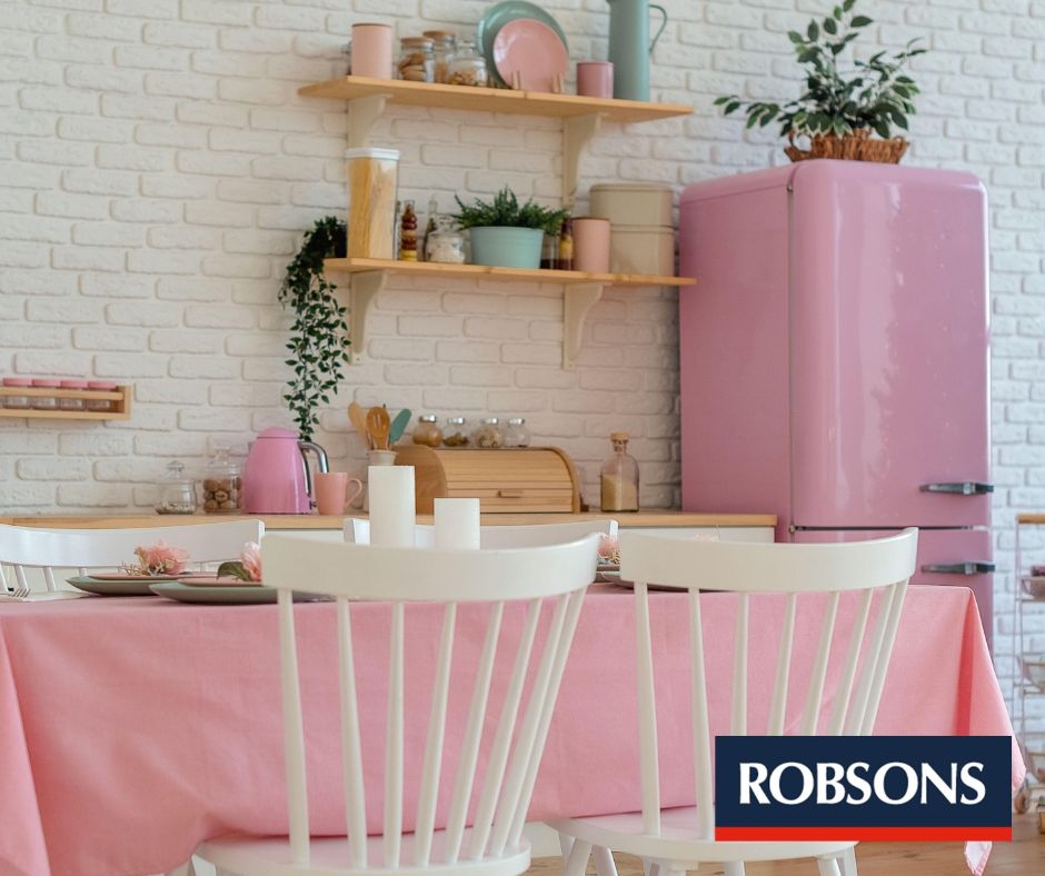 RobsonsWeb's tweet image. A little midweek fun!   

This kitchen has a charming, retro vibe with its playful pink colour palette.  

How would you design your favourite kitchen?   

Share your most creative caption or image with us! 

#JustForFun #CaptionThis #HomeStyle #KitchenDesign