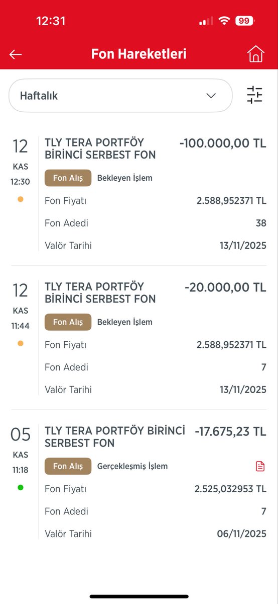Toplu alımımdan hariç elime geçen her parayla #tly fonu alıyorum. Bu piyasada gerçekten ky yi düşünüp aktif yönetilen başka bir oluşum yok. Güvenli liman haline de geldi, eskisi gibi uçuk kaçık durumları da yok, 0 sıkıntı paramı parkediyorum.
Bu haftalık eklemeler bu şekilde