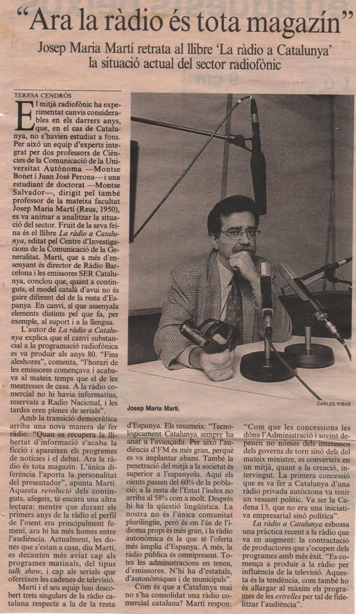 Archivo de #radio #culturaradiofónica Noticias de la radio publicadas un 5 de diciembre.
tonimascaroradio.blogspot.com/2021/12/5-de-d…
Diciembre 1996. Publicación del libro "La ràdio a Catalunya" de <a href="/JosepMariaMarti/">josep m. martí</a>