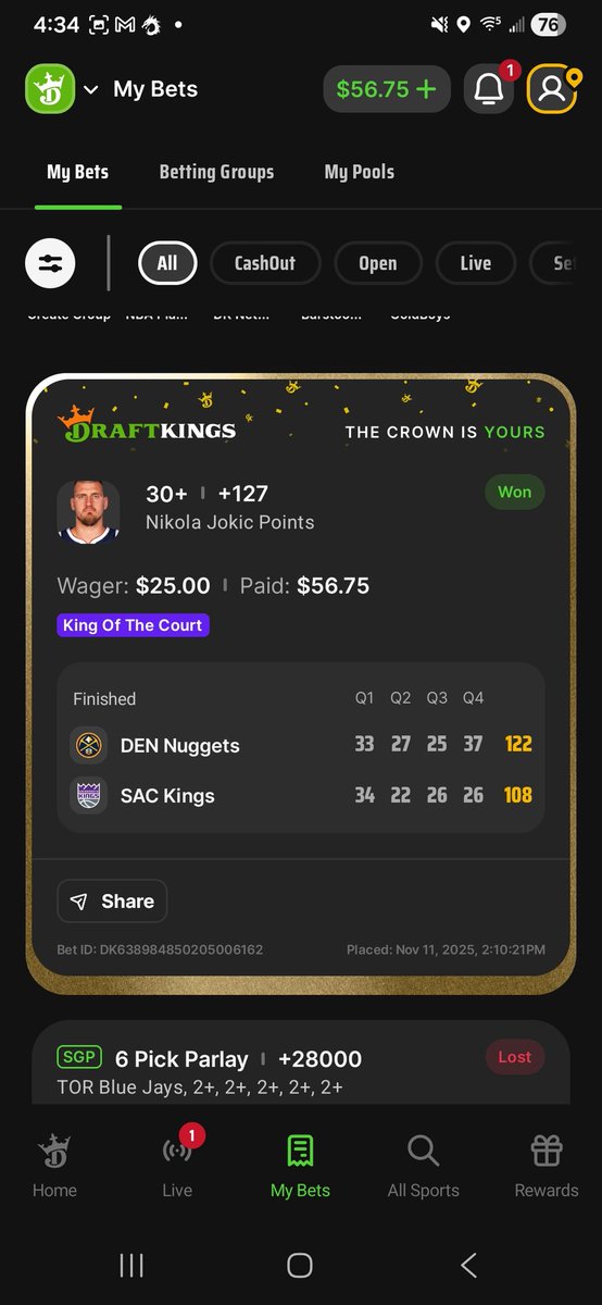 Spatback's tweet photo. @DKSportsbook @DraftKings Oh yeaaa!!! https://t.co/4XdDyx5ylG