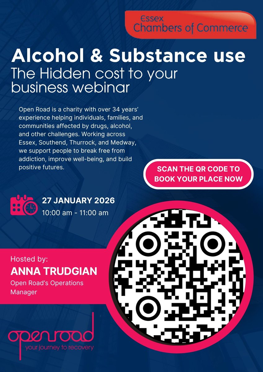 Supporting a Healthier, More Productive Workforce – Open Road Webinar for Businesses.
Join Open Road for an informative webinar exploring how alcohol &amp; substance use can impact the workplace &amp; how employers can take proactive steps to support staff well-being &amp; productivity.
