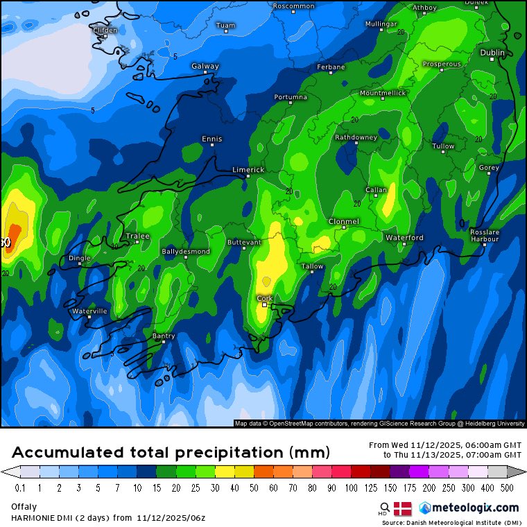 Another yellow warning for Cork today and risk of more warnings for Friday. The flooding risk continues so be alert if you are in an area prone to flooding as rivers are high and land saturated.