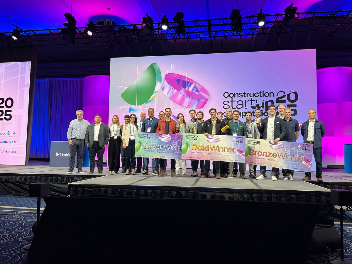 CemexVentures's tweet image. ⚡ #PitchDay2025 took innovation to the next level!

After an intense day of pitches, the winners of #ConstructionStartupCompetition2025 are here:

🥇 Gold: @GravisRobotics 

🥈 Silver: @HyperionRobots 

🥉 Bronze: #Buildcheck

Stay tuned for highlights! 🎥#Contech #Innovation