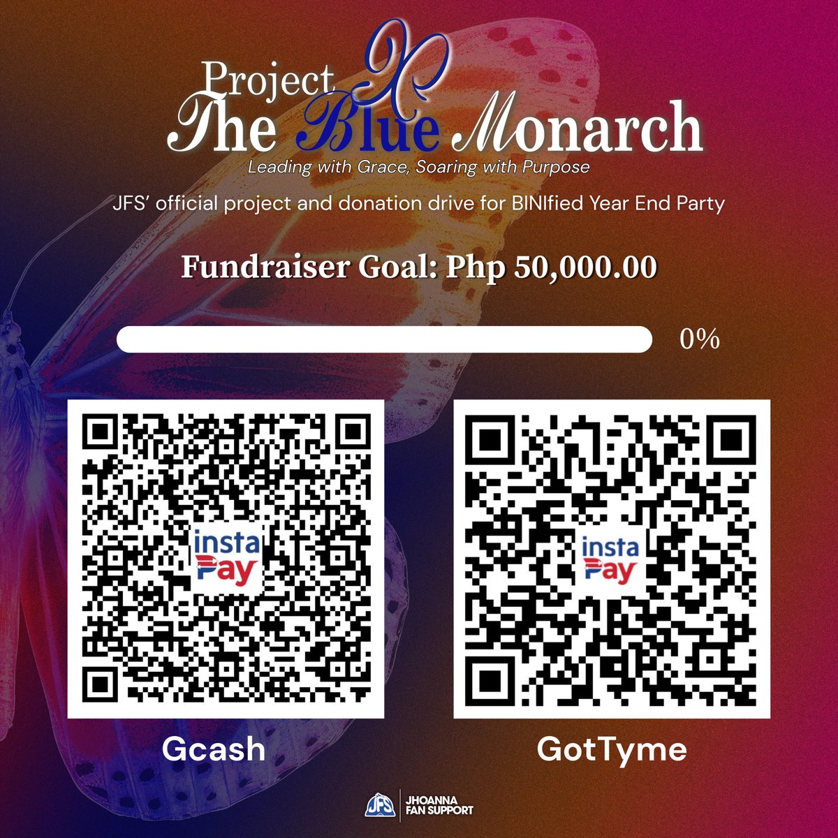 jhofansupport's tweet image. From a single flutter to a full wingspan. A new wingbeat begins today.

Project J: The Blue Monarch is JFS’ official fan project and donation drive for BINIfied: Year-End Party this November 29!

Help us reach our goal and keep this Monarch flying by donating and earning chances