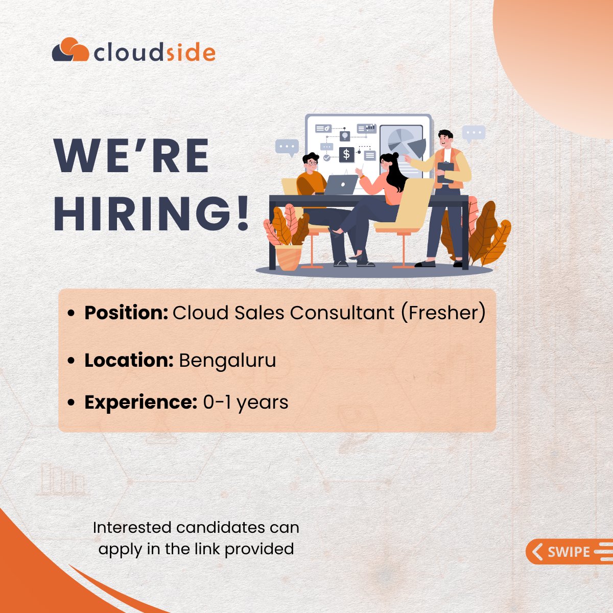 thecloudside's tweet photo. We're growing &amp; looking for driven and curious minds to join our team as #CloudSalesConsultant. If you have a passion for technology, a consultative mindset, and the desire to make an impact in the cloud ecosystem apply now: https://t.co/9cwbaIb46M

#Hiring #CloudSales #Careers https://t.co/lb11DkyCmk
