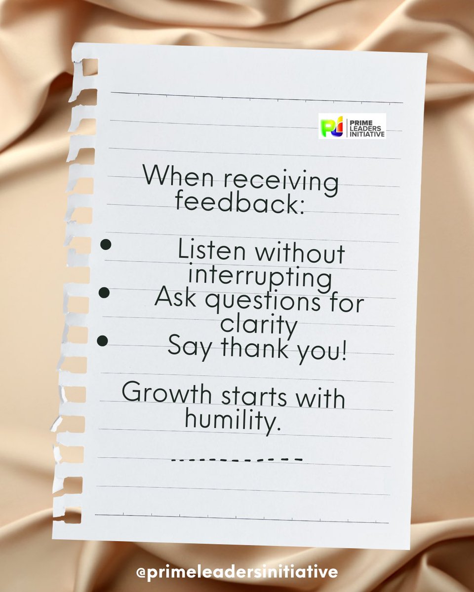 PLInitiative's tweet photo. Let’s be real—feedback can sting 🐝
But it’s also the secret sauce to becoming a stronger leader 🌟
Give &amp; receive it without catching feelings 😂
#PrimeLeadersInitiative #LeadershipGrowth #YouthEmpowerment #FeedbackCulture https://t.co/d1SWSfdDzB