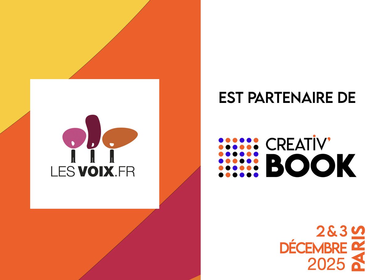 [PARTENAIRE🤝]
Nous remercions <a href="/les_voix/">LESVOIX.FR</a>, pour son soutien à cette 7e édition inédite de #creativbook ! 
=> lesvoix.fr
 
🗓 Rendez-vous les 2 &amp; 3 décembre au NewCap Event Center, Paris
👉 Inscription gratuite ici : urlr.me/T5hzwV
 
#partenaire #eventprofs