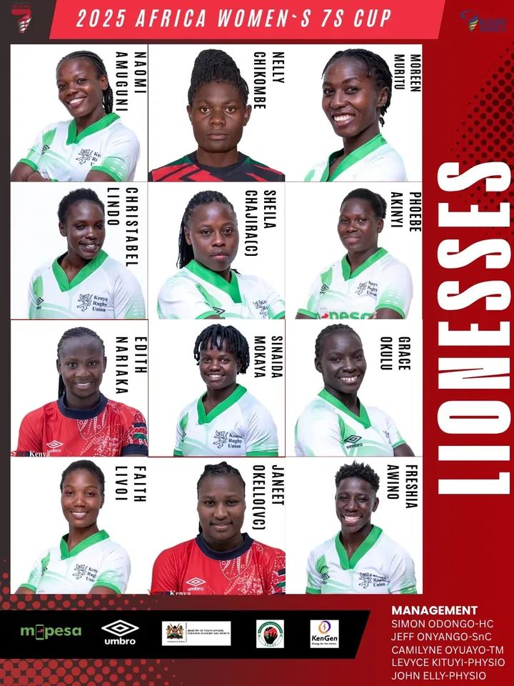 The Kenya Lionesses squad is locked in for the 2025 Africa Women's 7s Cup.  

📍 RFUEA Grounds 
🗓️ 15–16 November 

#Lionesses | #MpesaPowersKenya7s | #SafaricomRugby7s | #RugbyKE