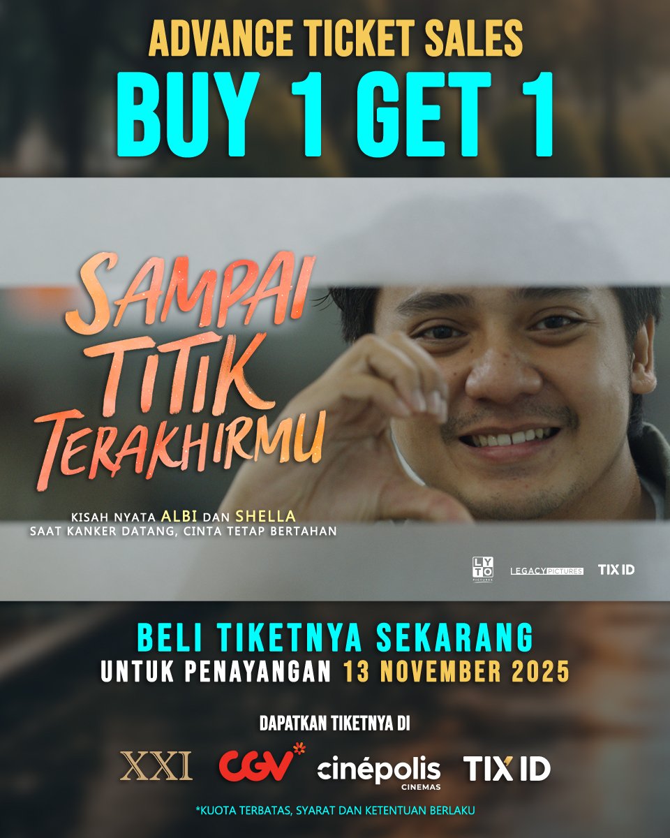 kuyangmanis_'s tweet image. kisah cinta albi dan shella diangkat ke layar lebar.. kisah cinta sejati yg pada akhirnya harus terpisah karena maut.. 
beli tiket Sampai Titik Terakhirmu sekarang karena ada promo buy one get one free untuk penayangan di 13 november 2025.