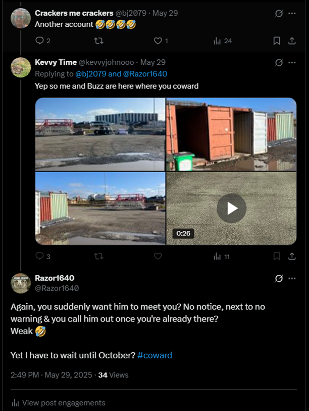 Razor1640's tweet image. You were saying @nic_vasiliou? 🤣

Are you going to continue with the #DoubleStandards or are you going to call @GreyhamJohnson your #multipleaccounts running buddy a coward too?

I mean, there&apos;s plenty of proof of all the #fakethreats he&apos;s made...