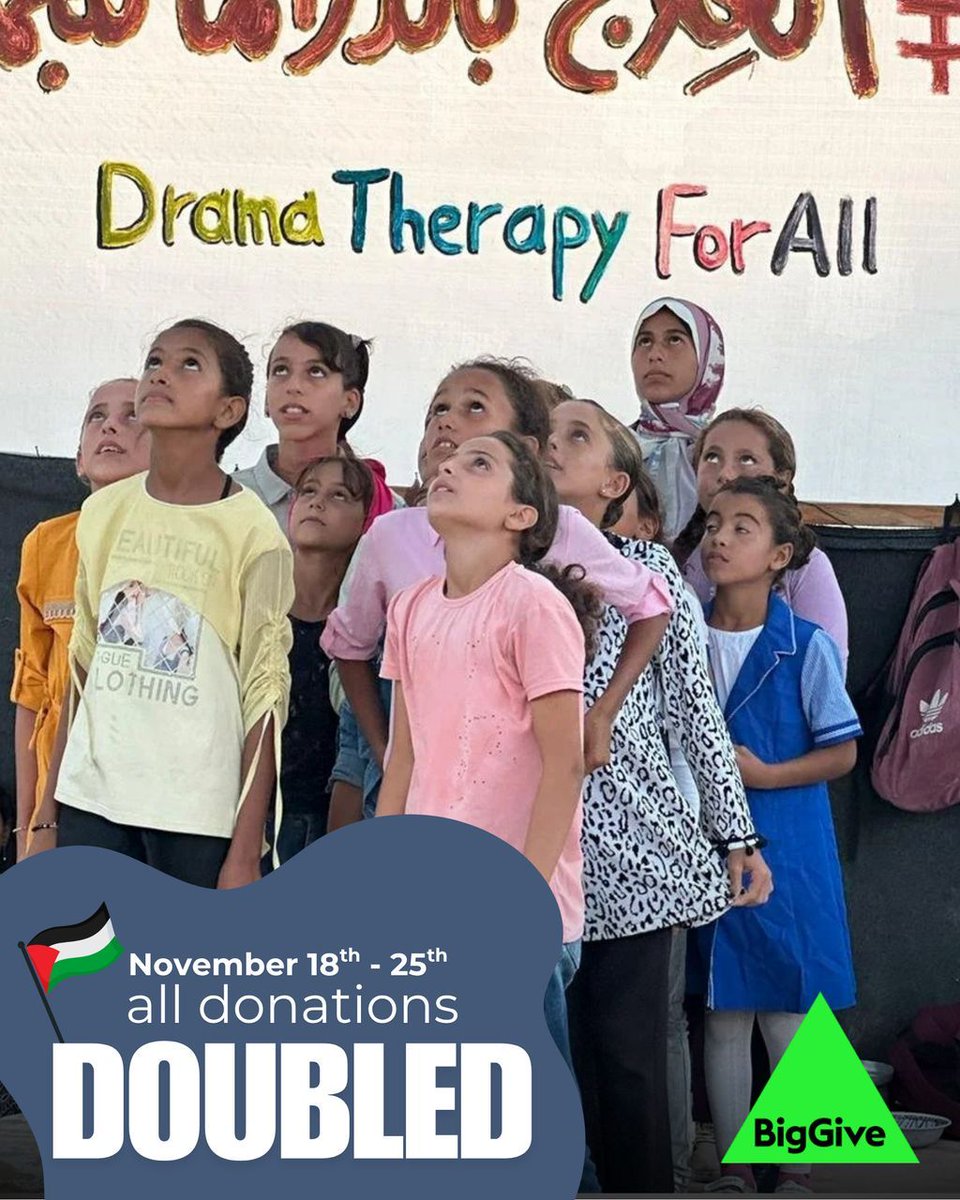 📢 Double your impact for children in Palestine! ✨

From 12pm Tue 18 Nov, every donation supporting our work with children in Palestine will be DOUBLED for one week only! 🙌

🌟 Don’t miss your chance to make double the difference: palestineplayprojects.org/biggive

#Palestine #BigGive