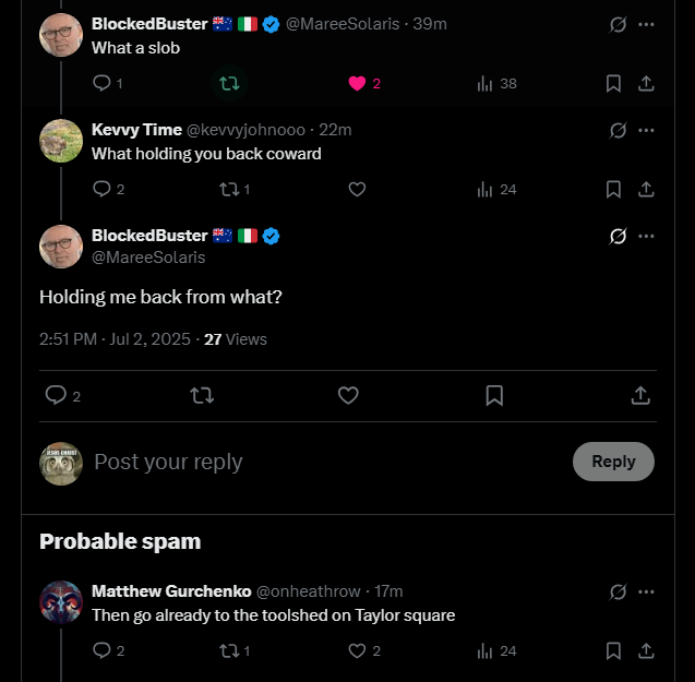 Razor1640's tweet image. You were saying @nic_vasiliou? 🤣

Are you going to continue with the #DoubleStandards or are you going to call @GreyhamJohnson your #multipleaccounts running buddy a coward too?

I mean, there&apos;s plenty of proof of all the #fakethreats he&apos;s made...