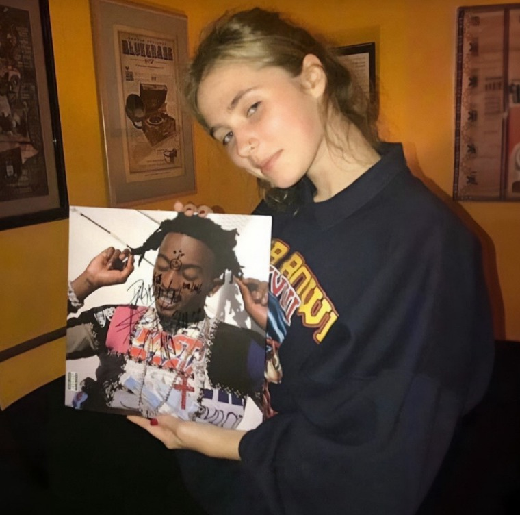 olivacker's tweet image. Clairo with a signed copy of Playboi Carti &quot;Self Titled&quot; album (2017)