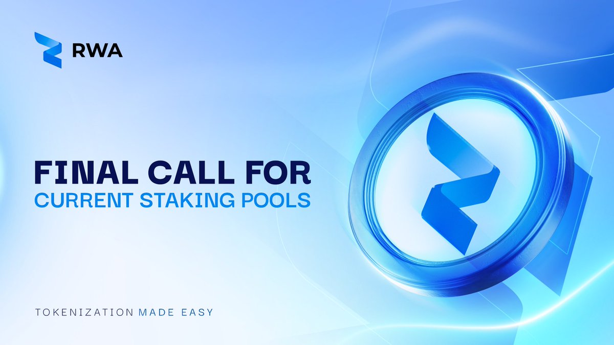Final Call for Current Staking Pools

The current RWA Inc. staking program will close at the end of November ⏳

A new staking program launches December 1st, Designed for long-term sustainability 
With adjusted (lower) APRs to ensure 
Steady ecosystem growth.
That means now’s the