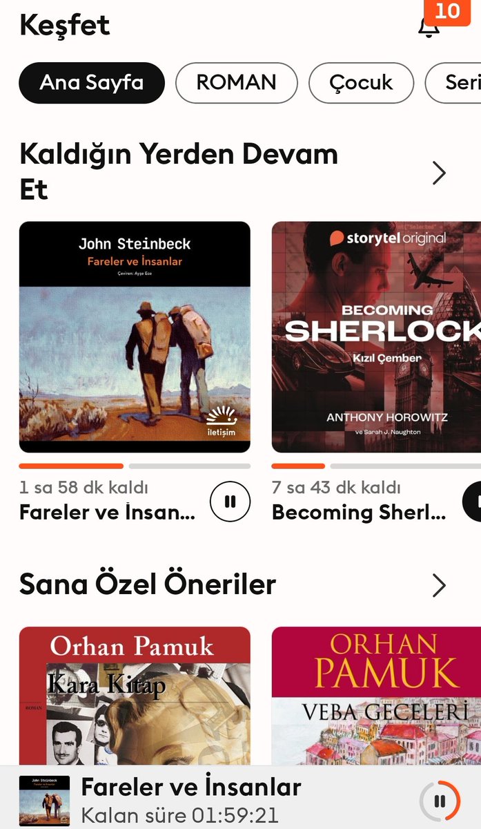 Başka bir tavsiye, 
okan bayülgen den kitap dinlemeye bayılırım zaten de fareler ve insanlar bir tiyatro dinletisi tadında olmuş, saygılar üstada 🙏
Merak eden için, platform storyel