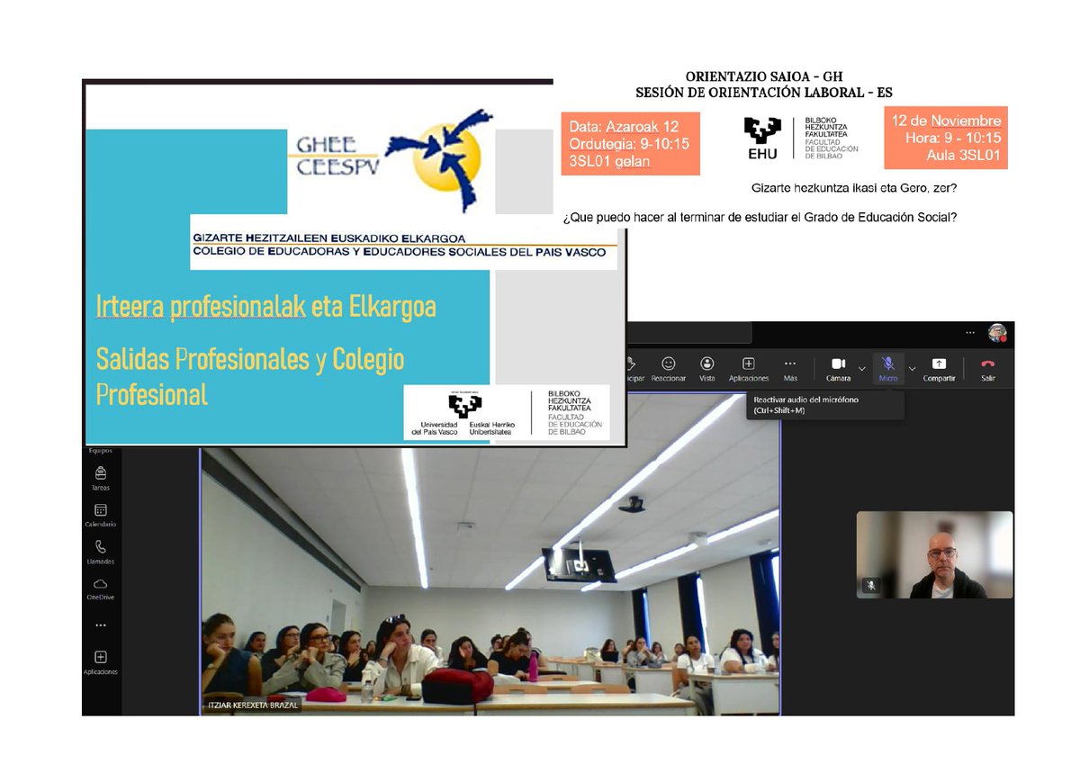 CEESPV's tweet image. 🎓Gaur EHUko Bilboko Hezkuntza Fakultatean gaude, Gizarte Hezkuntzako 4. mailako ikasleentzako lan-irteeren orientazioan parte hartzen. Aukera paregabea gure lana partekatzeko eta etorkizuneko profesionalei ateak irekitzeko.

#GizarteHezkuntzaEuskadi #Ehu #Ceespv