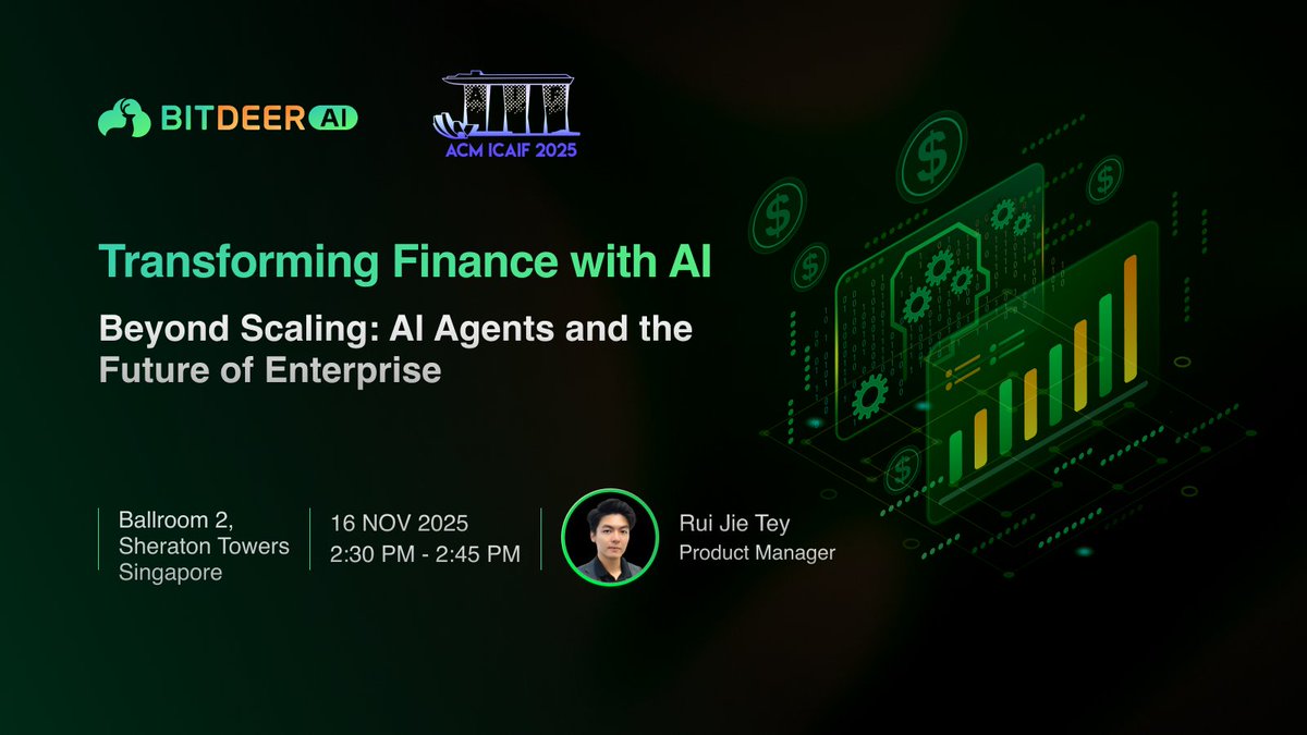 Bitdeer_AI's tweet image. Just two days until ICAIF 2025 @ACM_ICAIF_2025  and the excitement is building!

Don&apos;t miss our Product Manager, Rui Jie Tey, as he presents our #AI agent platform and explores its potential to power the future of #finance on November 16th. We look forward to connecting with AI…