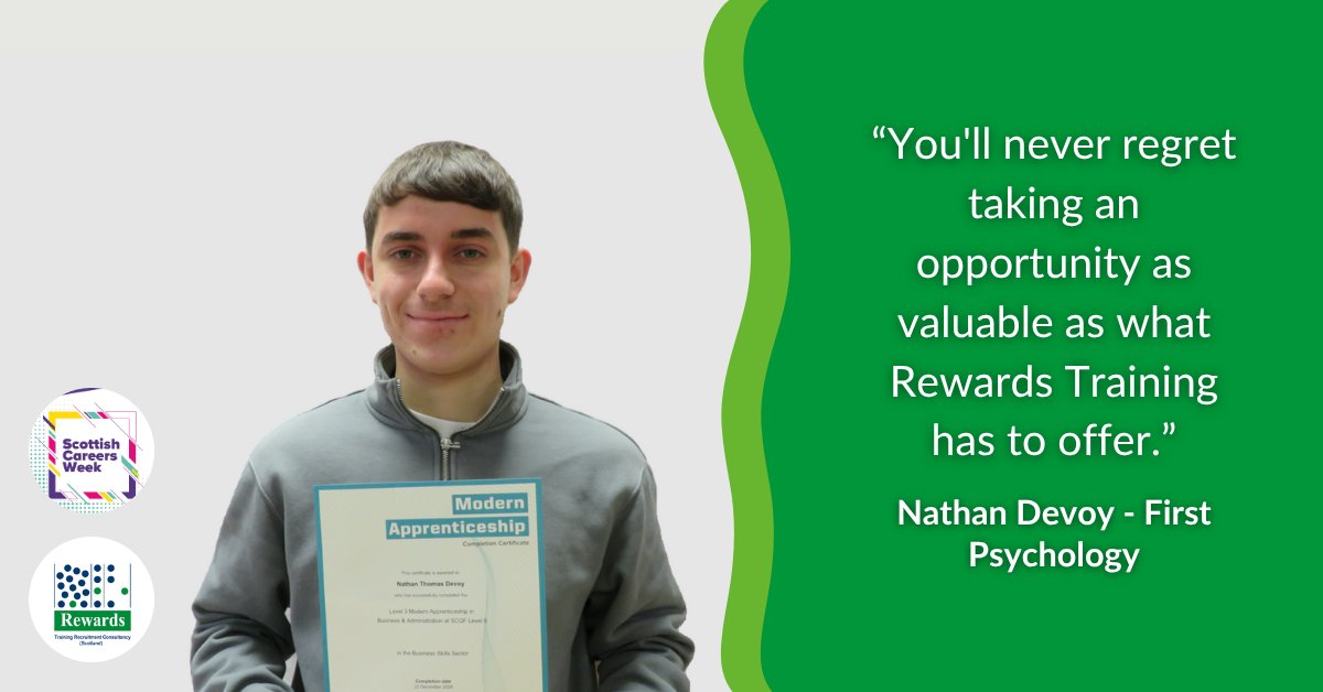 RewardsScotland's tweet image. #ScotCareersWeek25 Spotlight✨

Nathan has found the perfect balance between learning and working in a #ModernApprenticeship.

💬 “The number one benefit is the in-person experience — it’s so valuable to employers.”

👉 Contact us: rewardstraining.com/contact-us

#EarnWhileYouLearn