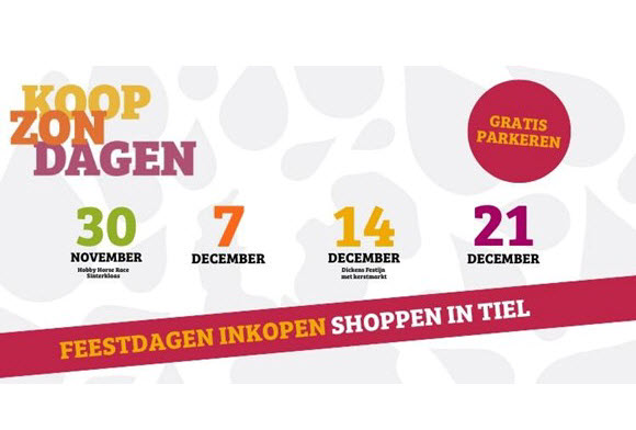 Extra koopzondagen tijdens de feestmaanden. Kom op 30 november en 7, 14 en 21 december 2025 shoppen voor de feestdagen in de binnenstad van Tiel. Parkeren is op deze dagen gratis. Tot ziens, Tot Tiel! Meer info: bit.ly/4oygP46 #winkelenintiel #koopzondag