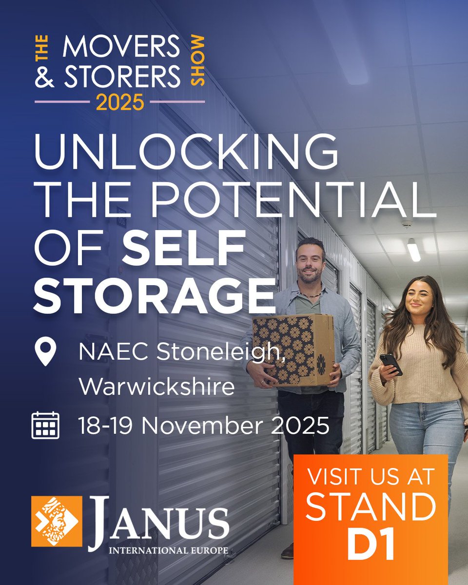 JanusEurope's tweet image. The Movers &amp;amp; Storers Show next week! 🚚

Join Janus for two days packed with seminars, networking, live demos, and the latest innovations in the removals and storage sector.

📅 18–19 November 2025
📍 NAEC Stoneleigh

#TMMS #Janus #Removals #SelfStorage #UK