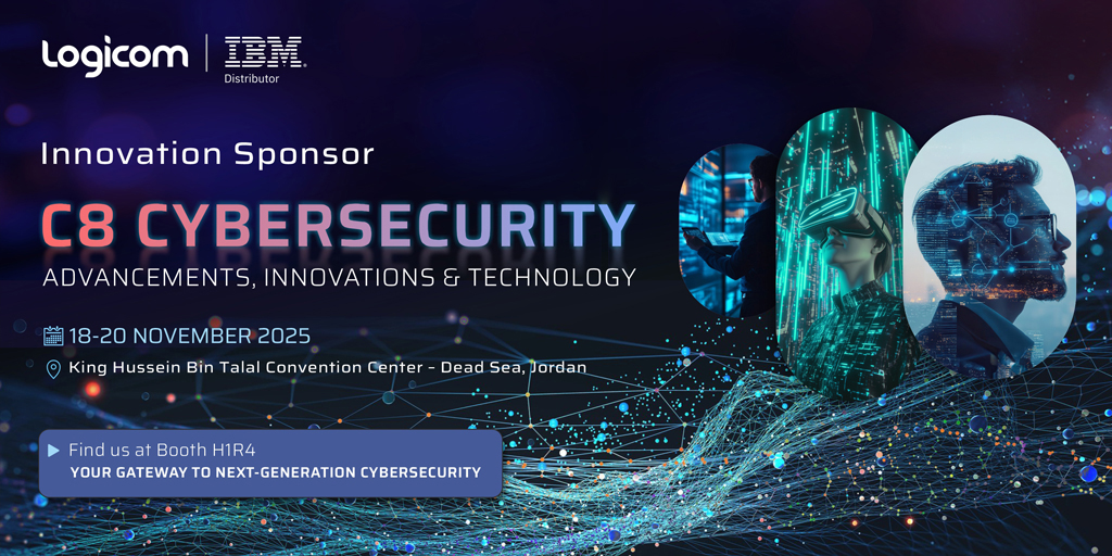 LogicomDisti's tweet image. We’re gearing up for C8 Cybersecurity 2025!

Join Logicom and IBM at the Dead Sea from 18–20 November and discover the innovations shaping the next era of cybersecurity.

Find us: 📍 Booth H1R4 | Dead Sea, Jordan | 18–20 November

#LogicomDisti #IBM #Cybersecurity #Innovation