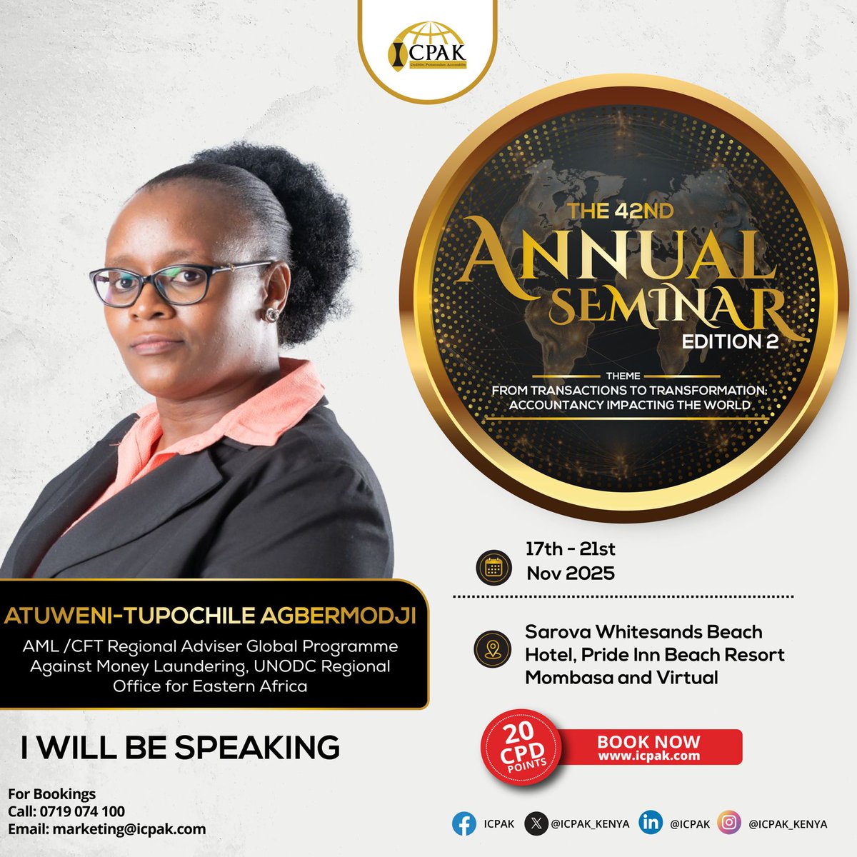 Are your compliance systems ready for evolving AML demands?
At the #ICPAK42ndAnnualSem Edition 2, we’ll break down the key requirements of POCAMLA and explore how professionals can enhance their capacity to detect, prevent, and report money laundering activities effectively.
