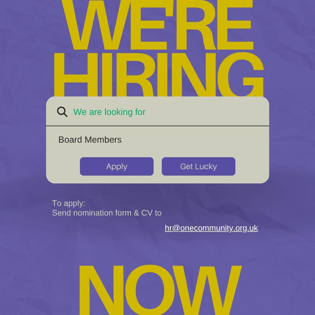 We’re recruiting Trustees! 🌟

💼 Trustee role (Hybrid - Tilbury/Remote)
🕓 4 - 6 hrs/month

📄 Apply: buff.ly/ypZs8Rh
📄 Form: buff.ly/4FFwBLR 
📧 Email: hr@onecommunity.org.uk

#Trustee #CommunityLeadership #Tilbury #Charity #Volunteering #SocialImpact