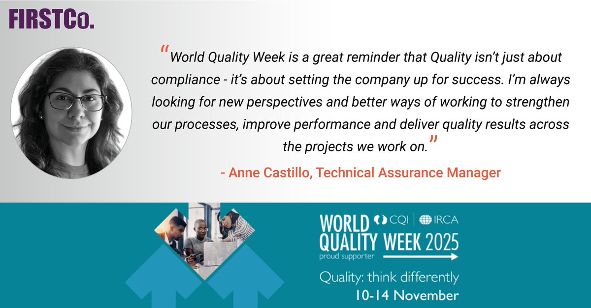 This week, we’re proud to join organisations around the world to celebrate World Quality Week 2025, which is a global campaign run by <a href="/IRCAofficial/">International Register of Certificated Auditors</a> and <a href="/Qualityworld/">The Chartered Quality Institute</a>! #worldqualityweek #quality #assurance #compliance #processes #Firstco