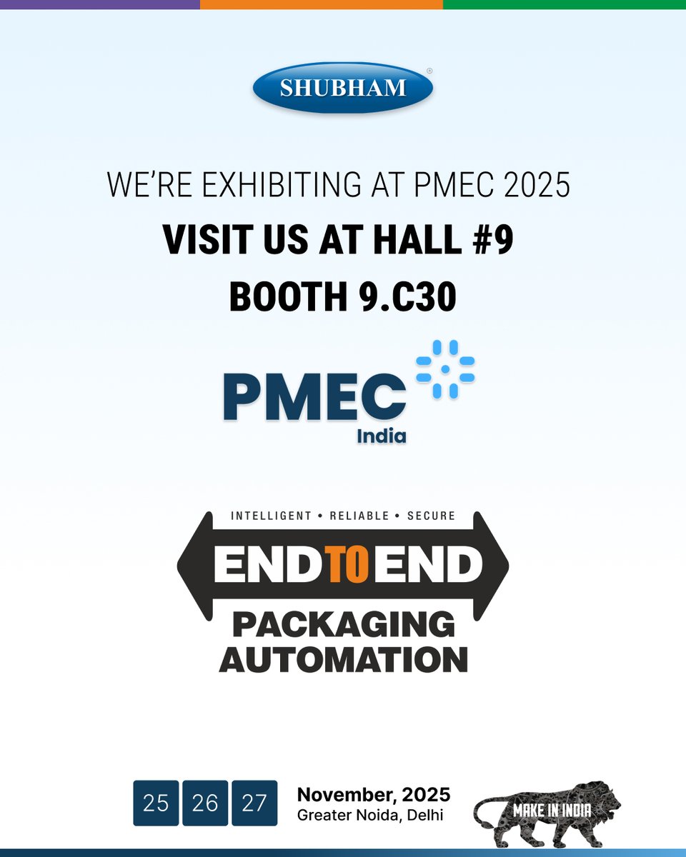 ShubhamAutoIn's tweet image. This November, Shubham Automation steps onto the global stage at CPHI &amp;amp; PMEC India 2025, bringing innovation that safeguards product integrity, enhances compliance, and empowers smart manufacturing for tomorrow’s pharma ecosystem.
.
.
.
 #CPHIIndia2025 #PMECIndia2025