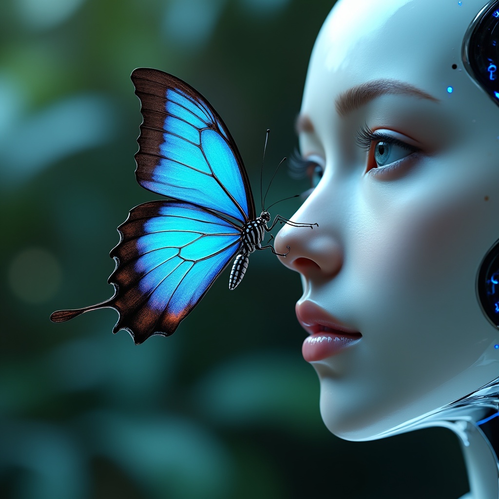 Imagen24_'s tweet image. Butterfly reflected in an android&apos;s mercury tear.-Comment For full Prompt
#AIImage #ImagePrompt #FantasyArt #AI