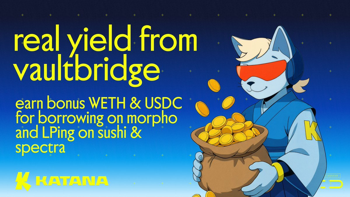 With over $100k in incentives from VaultBridge, <a href="/katana/">katana ⚔️</a> is a dreamland for productive TVL.

VaultBridge generates yields from Ethereum and sends them directly back to users.

+ Yields accrue on Morpho's vaults

+ Depositing on Katana issues vbTokens

+ LPing vbTokens is necessary