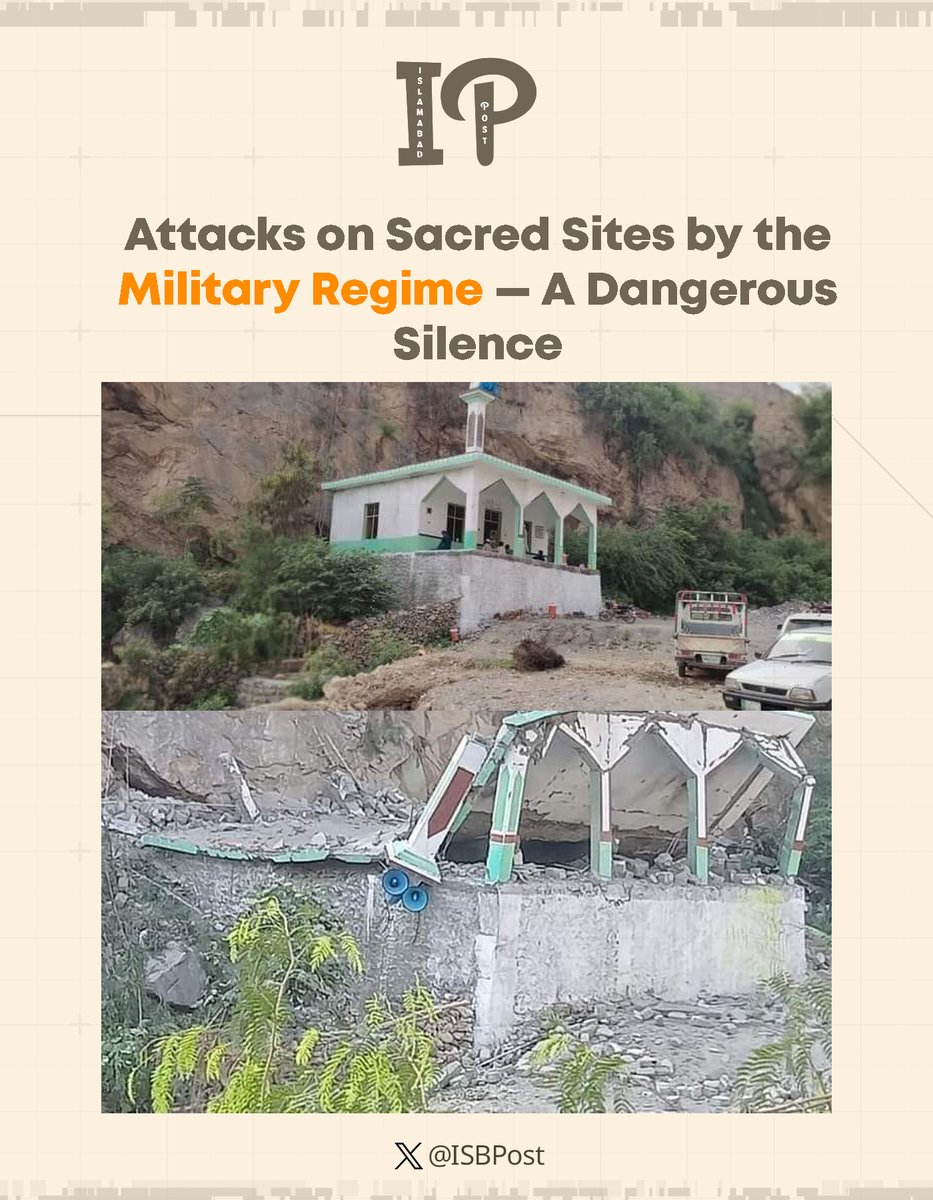 🔴Attacks on Sacred Sites by the Military Regime — A Dangerous Silence

Recently, under the leadership of the murderous Asim Munir, the military has turned its special attention to targeting mosques and madrassas, and every day scores of mosques and religious schools in the