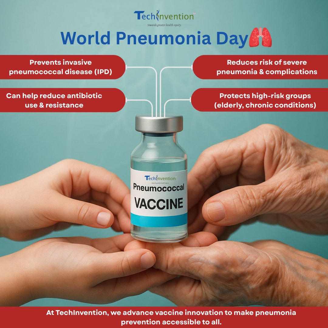TechinventionL's tweet photo. Today, on #WorldPneumoniaDay, we stand together in the fight against pneumonia. The pneumococcal vaccine helps protect vulnerable groups like the elderly and those with chronic conditions. 

@DBTIndia @BIRAC_2012 @startupindia
@investindia @BMGFIndia @vaxhub @BactiVac
@WHO https://t.co/Xj020a6O5R