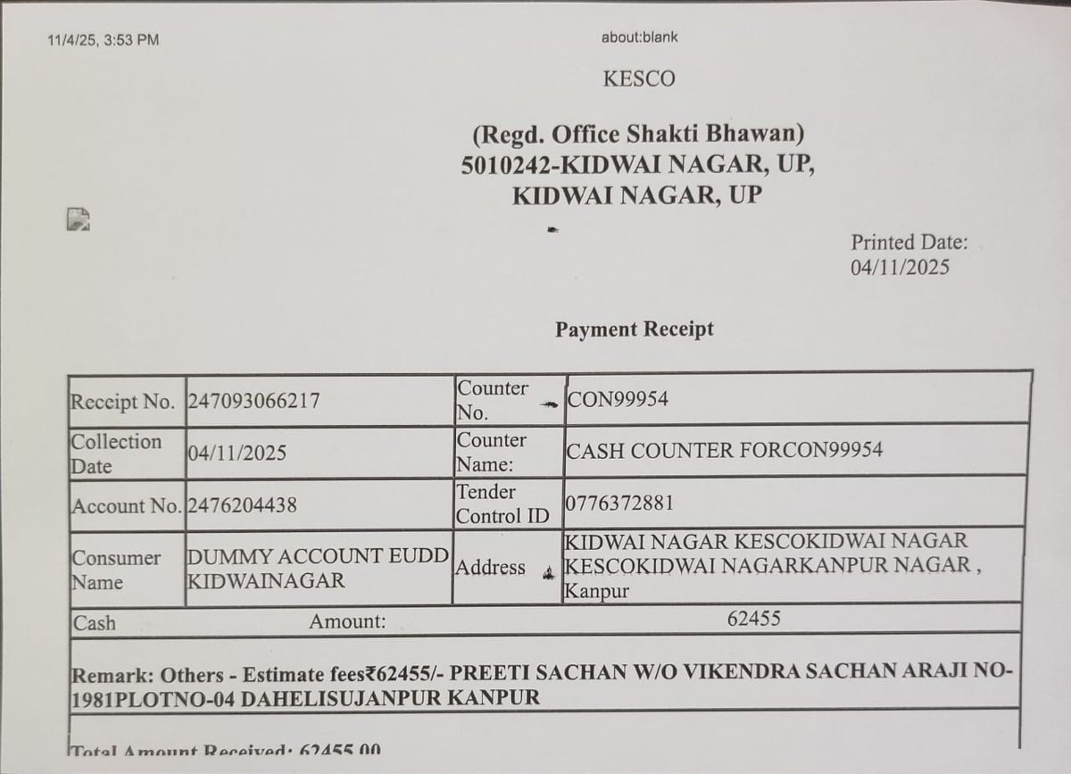 vikendrasachan's tweet image. Sir, 
please provide us new connection ASAP.

We get estimate in 4 months and till date connection is pending from KESCO .

WE CLEAR ESTIMAE PAYMENT AND PLEASE PLAN FOR POLL AND ELECTRIFIACTION AS PER APPROVAL .