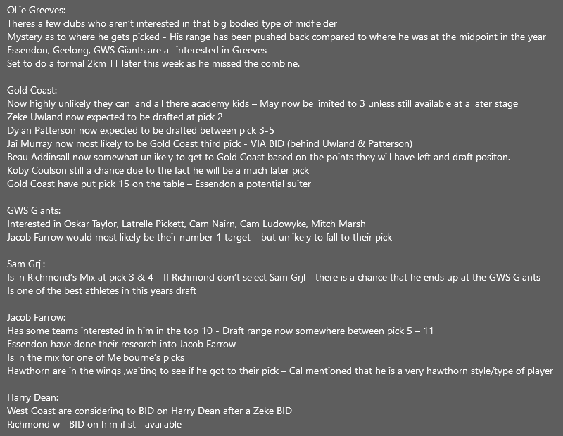 Woodzyyyyy____'s tweet photo. 🚨 GETTABLE DRAFT NOTES (Nov 12) 🚨
Key takeaways from today’s episode 👇
Big moves expected for West Coast, Essendon targeting mids, Richmond to shape the first round. Have a read in the images below
#AFL #AFLDraft #Gettable https://t.co/JtkVb2VkKs