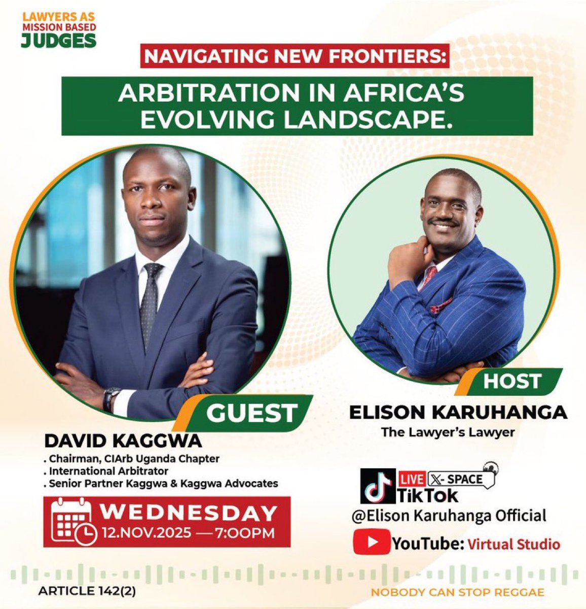 ug_lawsociety's tweet photo. HAPPENING TODAY: ARBITRATION IN AFRICA'S EVOLVING LAND SCAPES
#JSConversations and @elisonk take Senior Advocate @dkaggwa on, this evening at 7:00 PM.
Tune in via: https://t.co/bYXwplxyNv https://t.co/GYpRkIQdWT