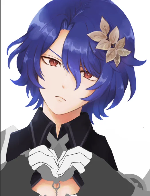 ずっと灰色の陰影だけやってると飽きちゃうから、パーツごとに陰影付けては色置き…てやってる…グリザイユとは…?まぁええか