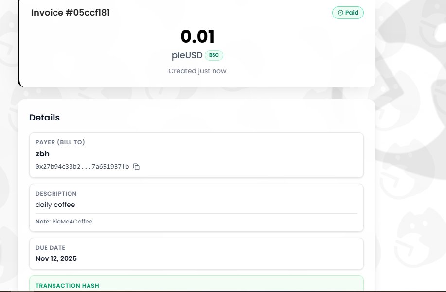 zbenh123's tweet photo. Just created my coffee receipt for the @pieverse_io
airdrop. It was smooth as PIE 🥧 #Pieverse #PieMeACoffee #x402 https://t.co/6jRNUyipwN
