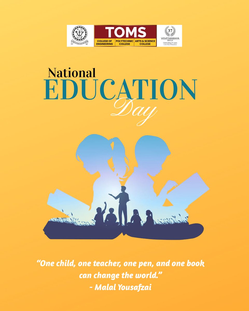 college_toms's tweet image. 📚✨ Celebrating National Education Day ✨📚

Education is the foundation
#NationalEducationDay #TomsCollege #TomsPolytechnic #TomsArtsAndScienceCollege #VisveswarayaGroup #EducationForAll #KnowledgeIsPower #LearningNeverStops #InspireToEducate #MalalaYousafzai #TomsKottayam