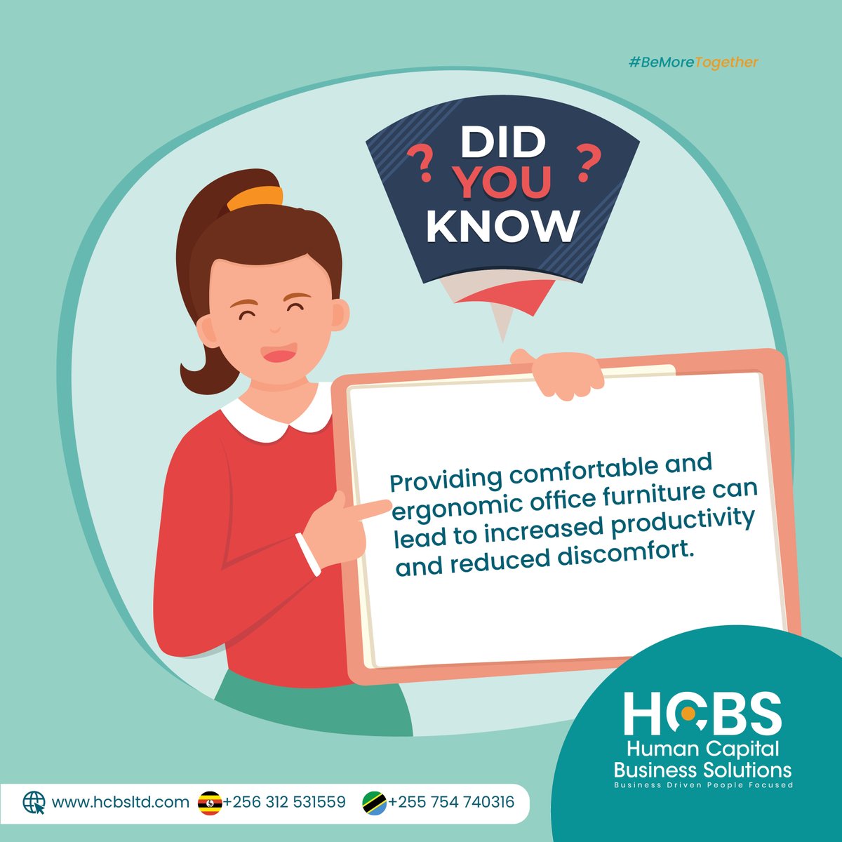 hcbsltd's tweet image. #DidYouKnow: Comfort fuels productivity 💼. A well-designed workspace is an investment in results! #WorkplaceWellness #HCBSInsights