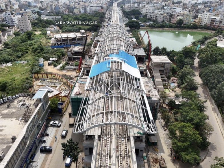 WF_Watcher's tweet image. 📍Saraswathi Nagar Metro Station on Outer Ring Road. You can see the blue sheets being fixed on the roof. #SNC #Bangalore pc: X Friend #BlueLine @TheMetroRailGuy