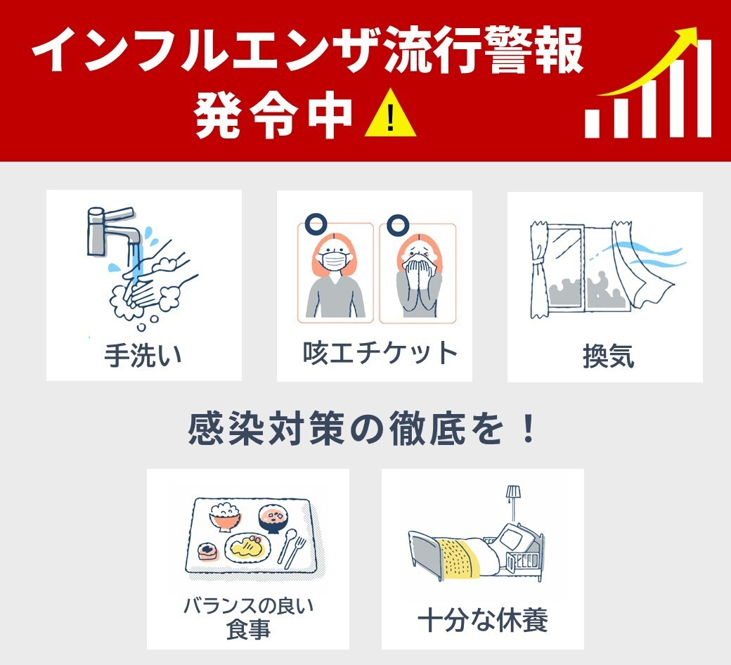 ◤⚠インフルエンザ流行警報発令⚠◢
 
患者数が急増中！
特に、15歳未満の報告が7割を超えています。
 
感染対策の徹底を！
✅手洗い
✅咳エチケット
✅換気
✅バランスの良い食事と十分な休養
 
詳細は▼
city.yokohama.lg.jp/kenko-iryo-fuk…

#横浜  #インフルエンザ