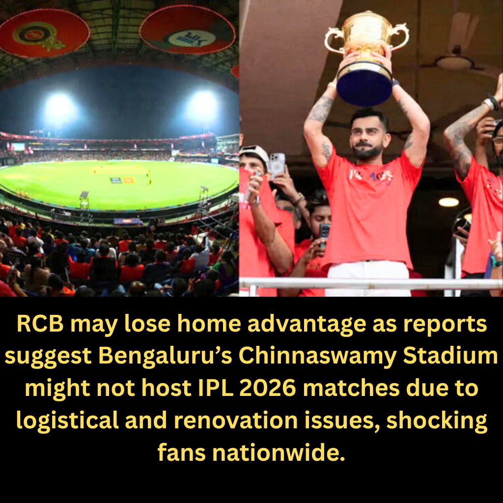 USAANDWORLD1's tweet photo. “Big Blow for RCB Fans! 😱 No IPL 2026 Matches in Bengaluru’s Chinnaswamy Stadium?”
#rcb #ipl2026 #cricketnews https://t.co/JAwQeGy6FX