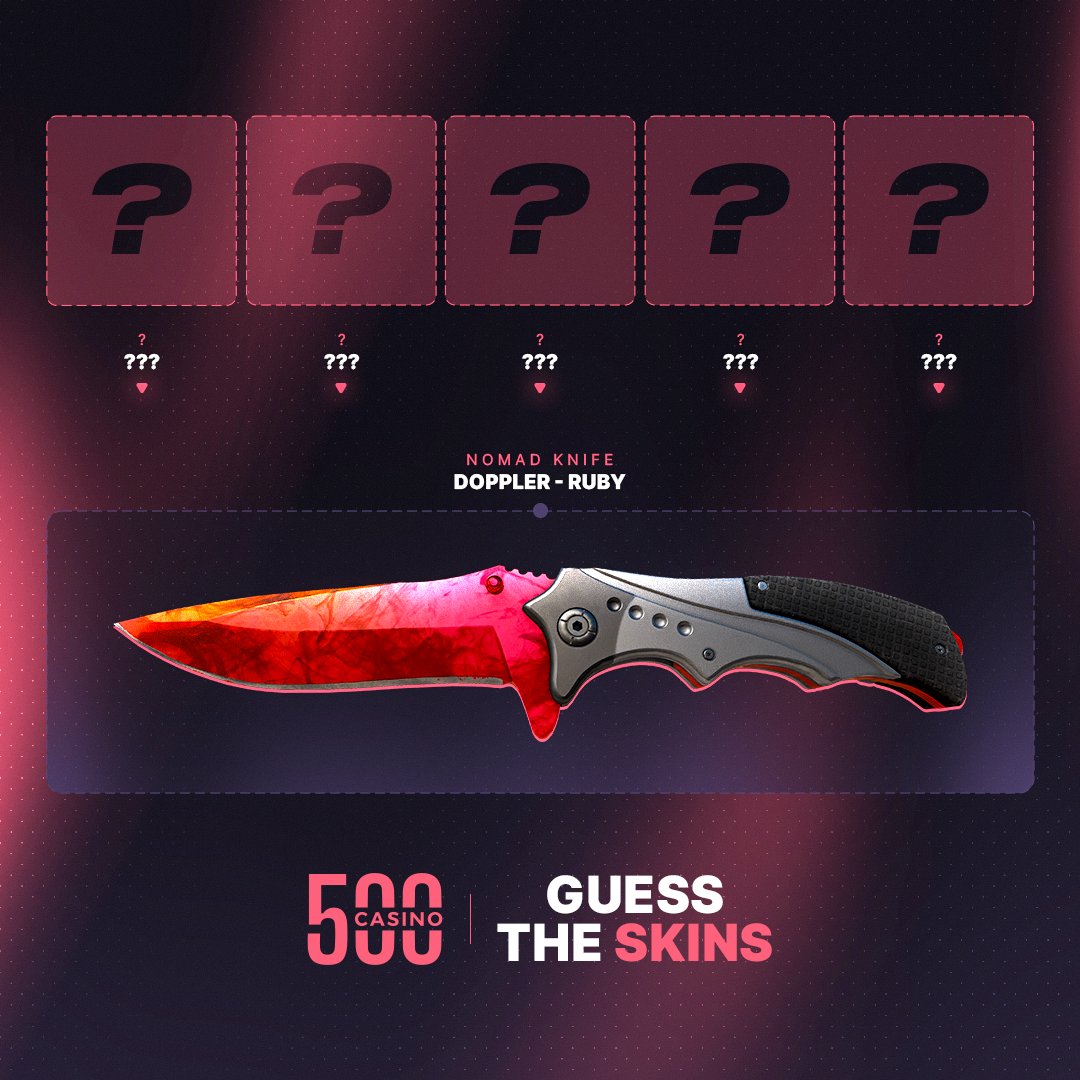 CSGO500's tweet image. Guess the 5 Coverts you need to trade up to this Nomad l Ruby🩸

🔁 + 💬 for a Prize!
