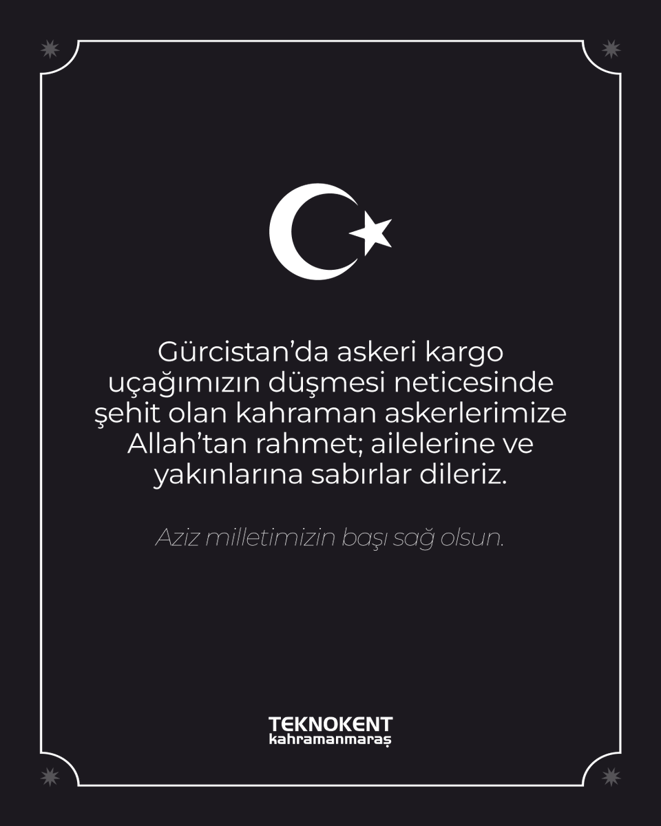 Gürcistan’da askeri kargo uçağımızın düşmesi neticesinde şehit olan kahraman askerlerimize Allah’tan rahmet; ailelerine ve yakınlarına sabırlar dileriz.

Aziz milletimizin başı sağ olsun.