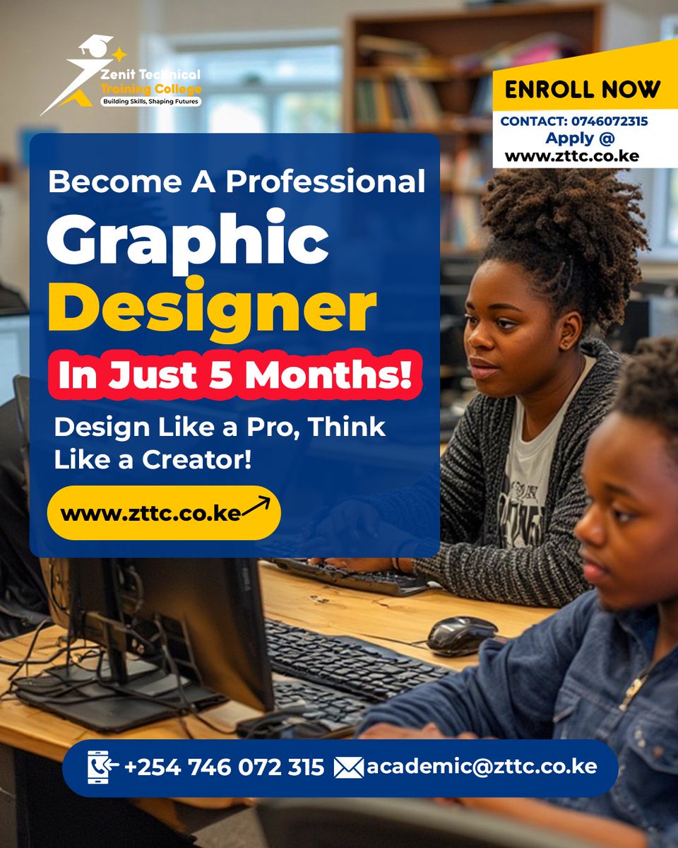 zttc_college's tweet image. 𝐁𝐞𝐜𝐨𝐦𝐞 𝐚 𝐏𝐫𝐨𝐟𝐞𝐬𝐬𝐢𝐨𝐧𝐚𝐥 𝐆𝐫𝐚𝐩𝐡𝐢𝐜 𝐃𝐞𝐬𝐢𝐠𝐧𝐞𝐫 𝐢𝐧 𝟓 𝐌𝐨𝐧𝐭𝐡𝐬!

Master design tools, color theory, and creative branding — everything you need to launch your design career. 🎓✨

👉 Apply Now: zttc.co.ke/apply

#GraphicDesignCourse