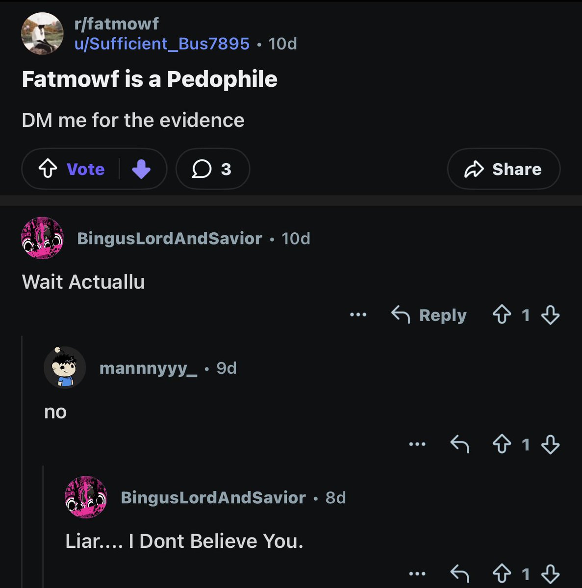 fatmowf's tweet photo. I wanna address this because it keeps coming up: if you see anything like this it’s fake, it’s a guy on some discord server who thinks it’s funny to say (it’s not) to piss off a close friend of mine  And please don’t be gullible and believe every sentence you read on the internet https://t.co/yk4oSDz6JO