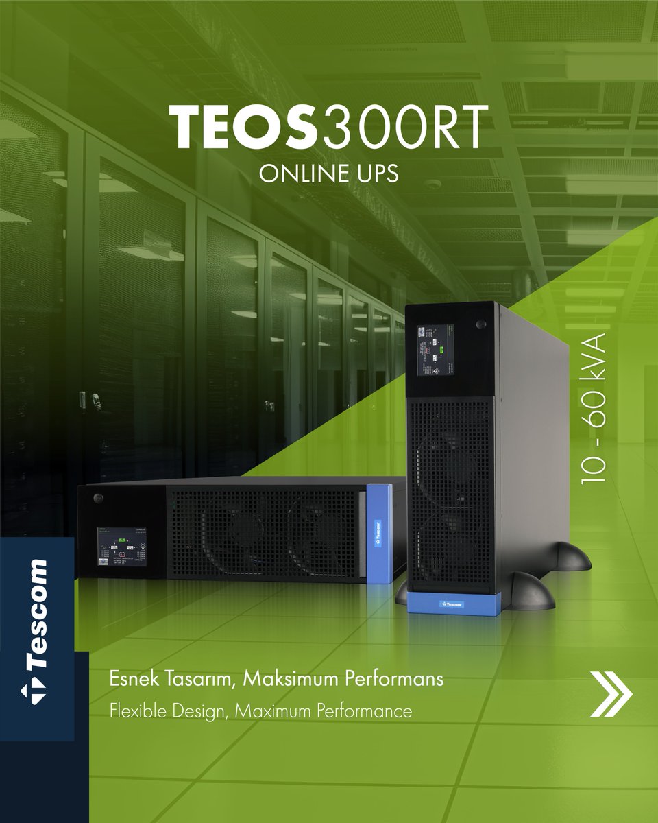 TESCOM_UPS's tweet image. Teos 300RT Online UPS, rack ve tower tipi kullanımı, 1.0 çıkış güç faktörü ve DSP teknolojisi ile yüksek performans ve verimlilik sunar.

#Tescom #Teos300RT #OnlineUPS #DSPTechnology #KesintisizEnerji #HighEfficiency #PowerManagement #ReliablePower #EnergySolutions #ECOmode