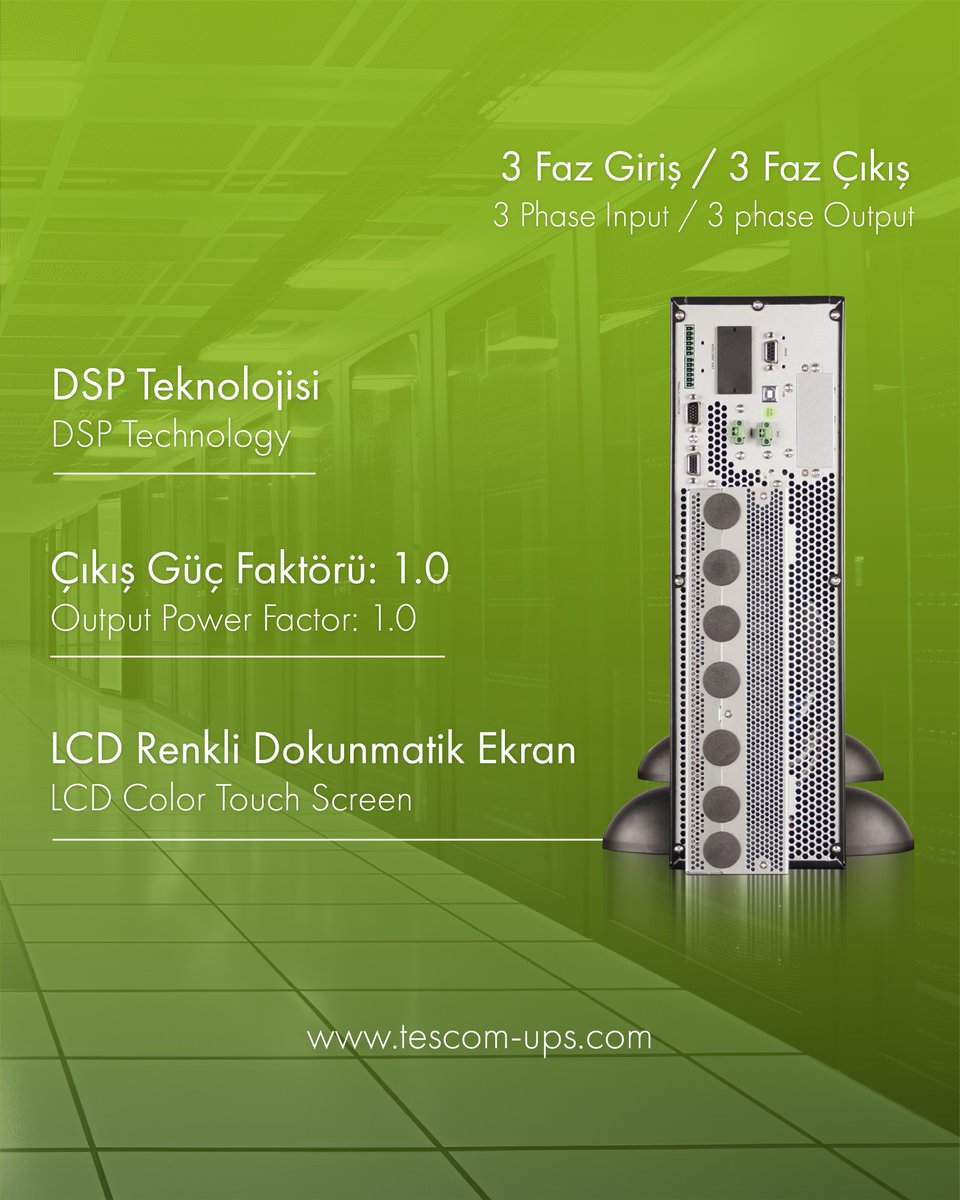 TESCOM_UPS's tweet image. Teos 300RT Online UPS, rack ve tower tipi kullanımı, 1.0 çıkış güç faktörü ve DSP teknolojisi ile yüksek performans ve verimlilik sunar.

#Tescom #Teos300RT #OnlineUPS #DSPTechnology #KesintisizEnerji #HighEfficiency #PowerManagement #ReliablePower #EnergySolutions #ECOmode